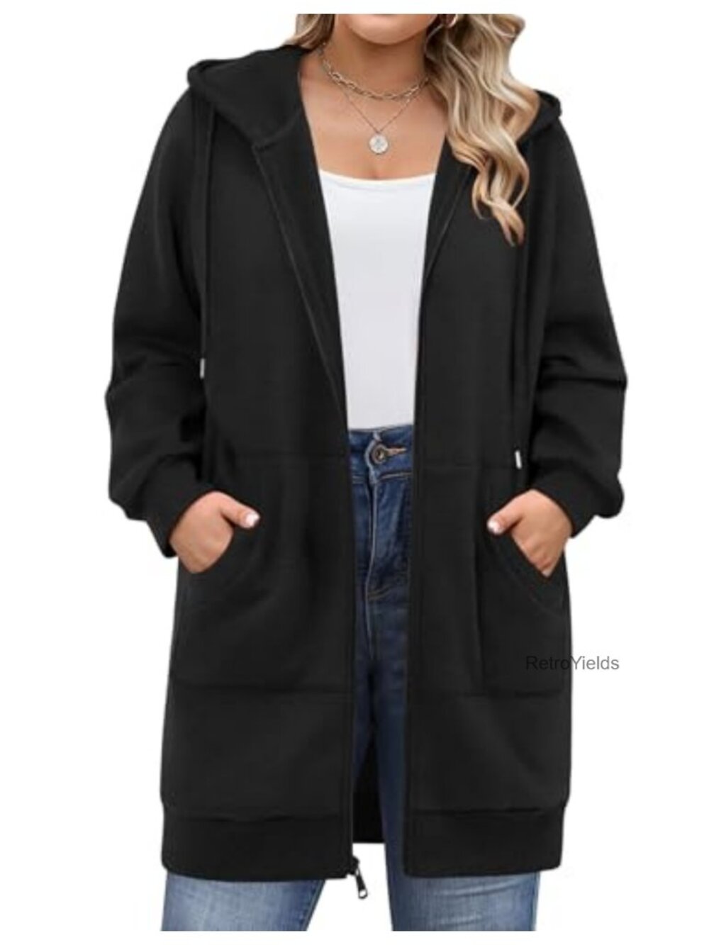 Plus Size Zip Up Hoodie Long Sleeve Fleece Sweatshirt Soft